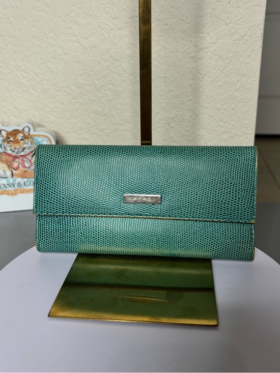 Vintage ETRO Milano Teal Lizard Embossed Leather Trifold Continental Wallet - Picture 2 of 14